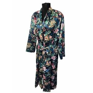 VTG Victoria's Secret Gold Label Floral Full Length Robe w/Belt & Shoulder Pads